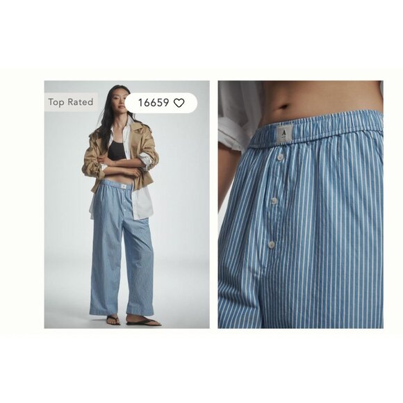 Anthropologie Wren Boxer Pants Womens XS Blue Stripe Wide Leg Elastic Waist - Picture 1 of 5